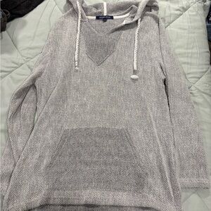 Ocean Drive Gray Hooded Knit Pullover with Braided Drawstrings